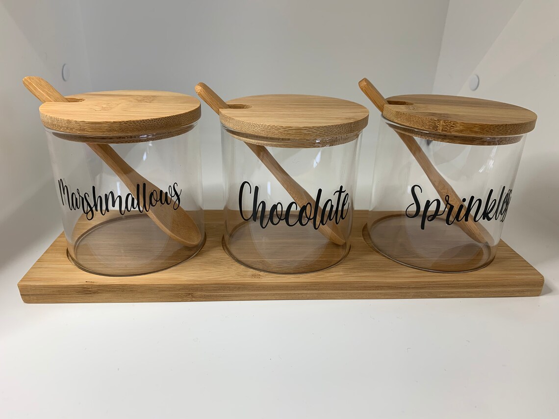 Personalised 3 X Glass Storage Jars With Tray and Spoons Etsy