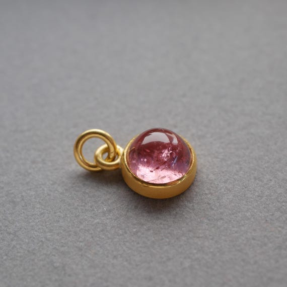 heller rosa Turmalin Anhänger aus 900 Gold, handgearbeitet, 22 k Gold, Goldschmiedearbeit