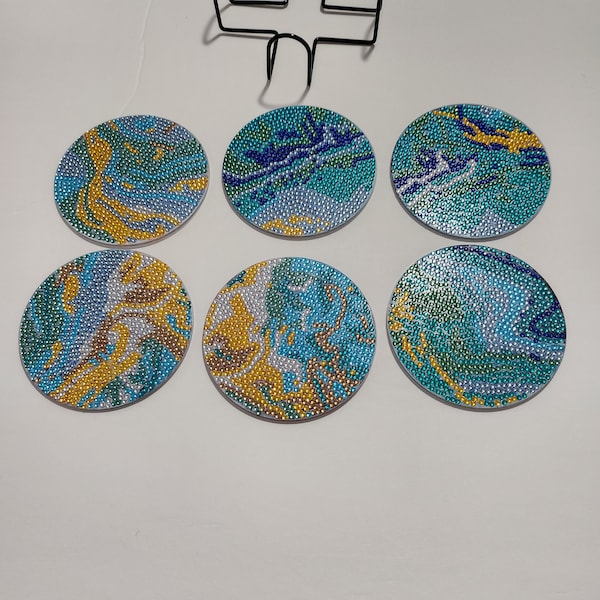 6 piece diamond art coaster set with holder