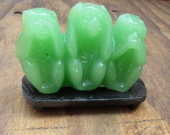 Green Monkey On A Wooden Stand Glass Figurine