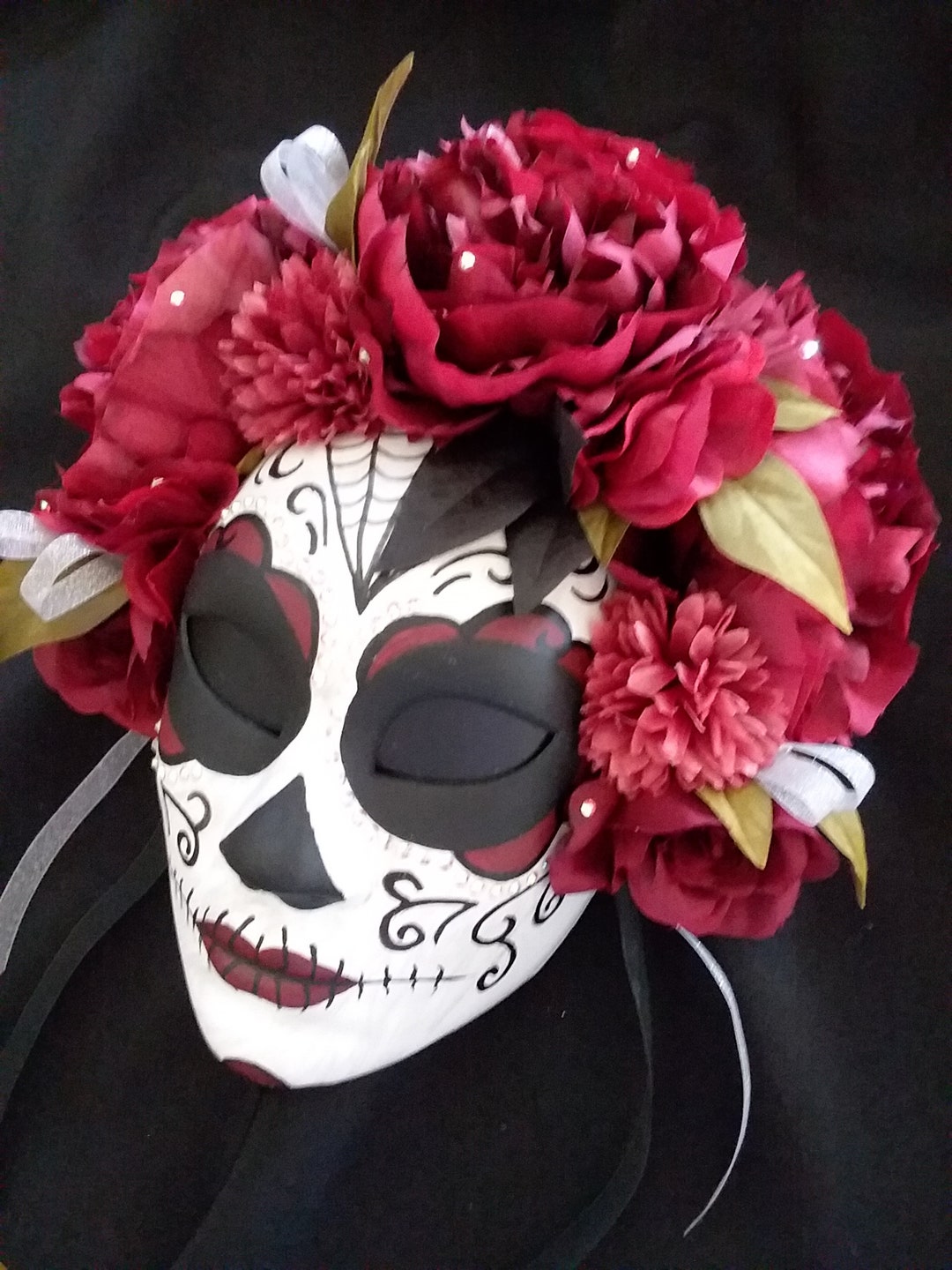 Day of the Dead Hand Painted Mask dia De Los Muertos / Pale Gray Marble ...