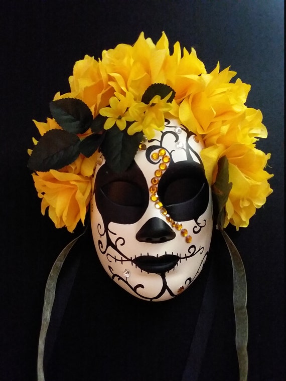 Day of the Dead Mask Hand Painted Mask Dia de los Muertos Etsy
