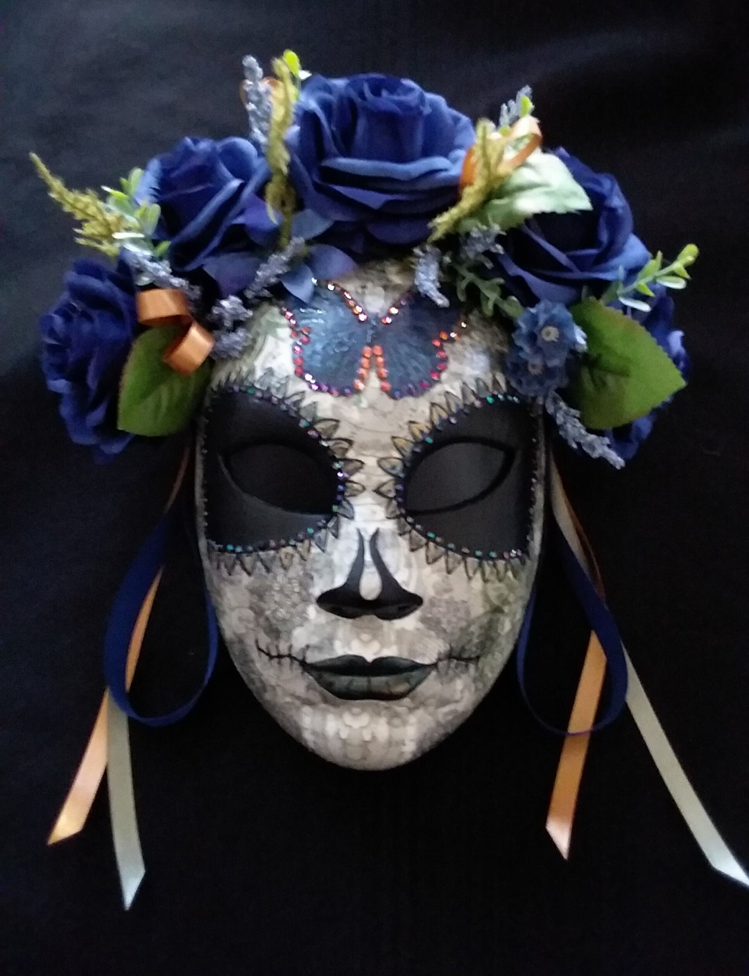Day of the Dead Hand Painted Mask dia De Los Muertos / Decoupaged ...