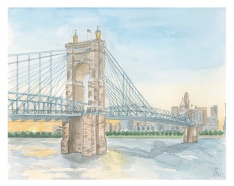 Roebling Bridge Watercolor Print