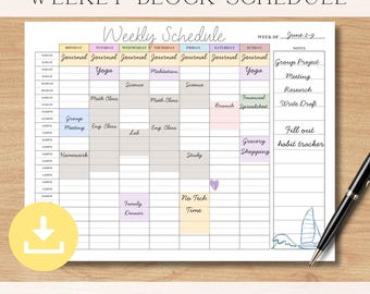 Weekly Block Schedule Printable: Time Blocking Planner (Digital Download)