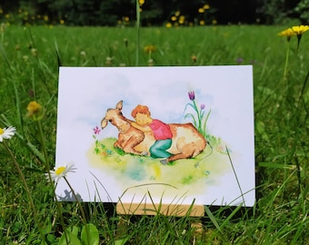 Postcard The child and the cow