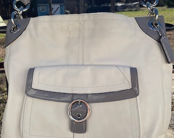 Retro Coach Bag, Cream Purse, Gray Handbag, Designer Shoulder Bag