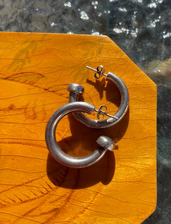 Vintage Sterling, Chunky Hoops, Silver Earrings - image 5