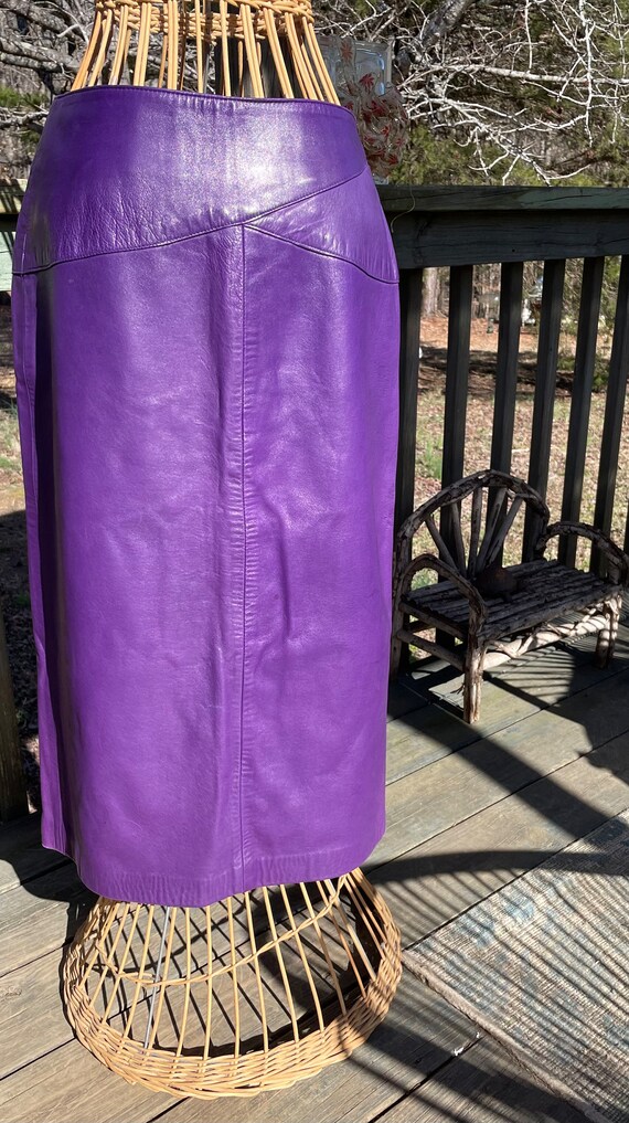 Purple Leather Skirt, Vintage Leather, Leather Sk… - image 2