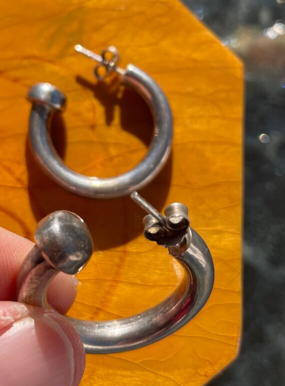 Vintage Sterling, Chunky Hoops, Silver Earrings - image 3