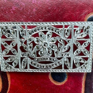 Vintage Marcasite Pin, Sterling Brooch, Crystal Jewelry