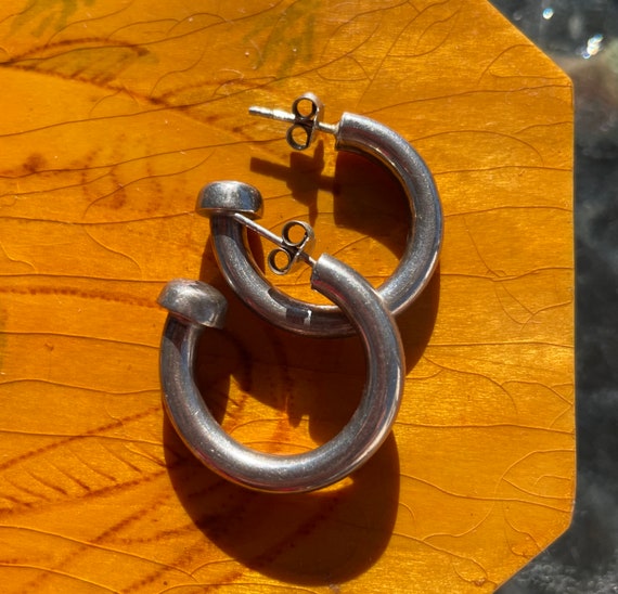 Vintage Sterling, Chunky Hoops, Silver Earrings - image 2