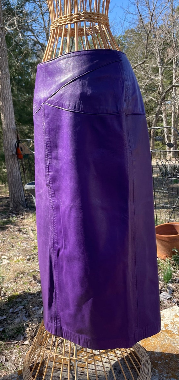 Purple Leather Skirt, Vintage Leather, Leather Sk… - image 1