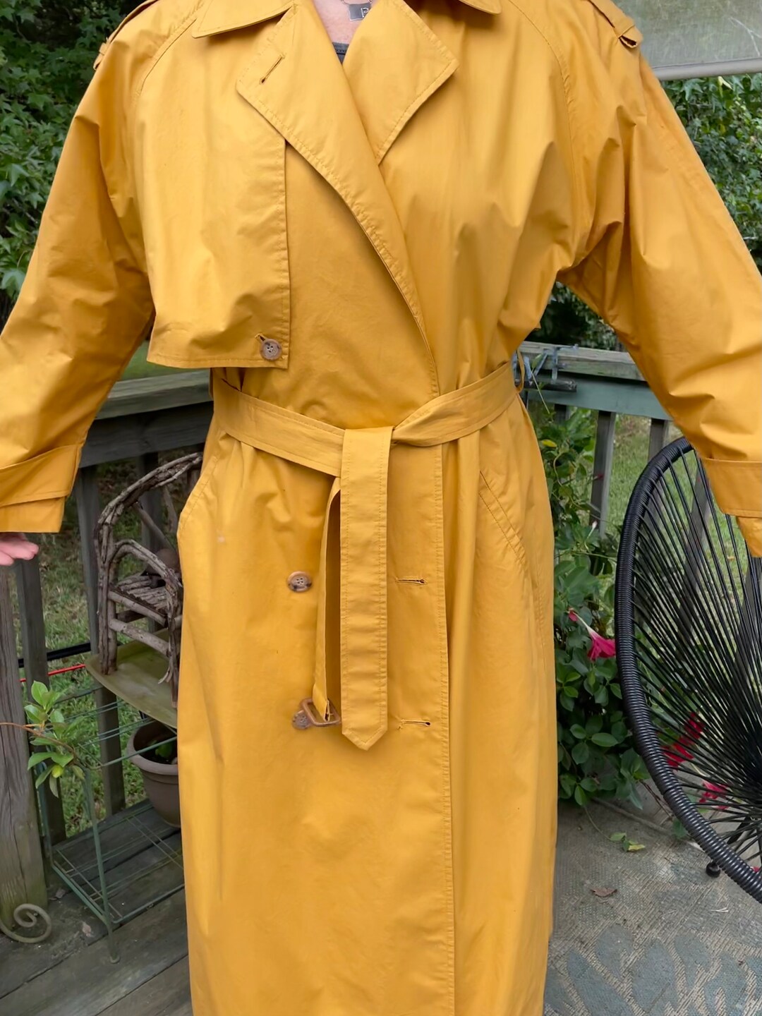 80s Black Trench Coat Anne Klein Rainwear with Belt / L main image 0