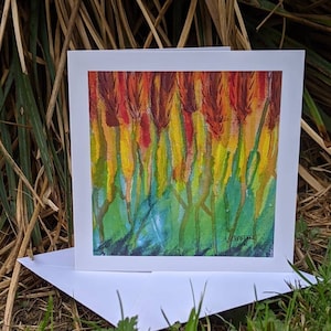 Tarjeta de felicitación en blanco 'Campo de trigo' de una pintura original a mano