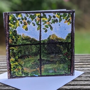 Carte de vœux vierge 'Aspect' scène de jardin de chalet peinte à la main à partir d’œuvres d’art originales