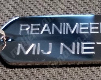 NIET Reanimeren penning incl. ketting 65cm. geheel edelstaal.