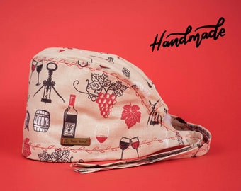Handmade Wine Pattern Surgical Cap: Cotton Doctor Nurse Bonnet