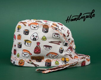 Sushi Patterned Surgical Cap, Doctor Bonnet, %100 Cotton Fabric, Unisex, Surgery Caps, Nurse Bonnet
