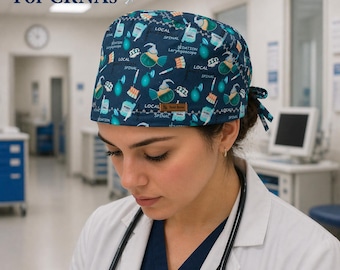 Personalized Anesthesia Scrub Cap with Name Embroidery, Anesthesiology Cap, CRNA Surgical Hat, Cotton Medical Cap, Nurse Doctor Gift