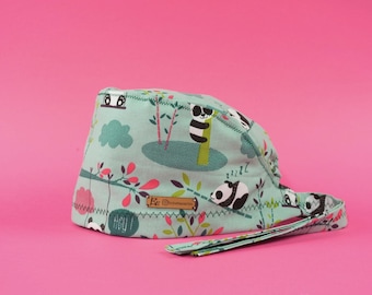 Green Panda Scrub Cap: Handmade 100% Cotton Surgical Hat