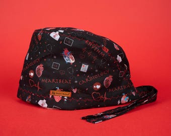 Cardiology Scrub Cap, Heart Anatomy Surgical Cap, ECG EKG Nurse Cap, Cardiac Surgeon Hat, Doctor Scrub Hat, Cotton OR Cap