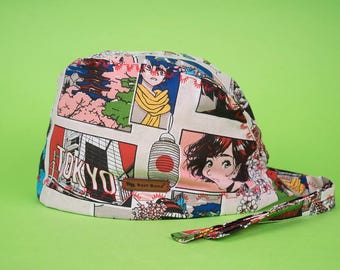 Tokyo Print Scrub Cap: 100% Cotton Surgical Hat, Custom Embroidery
