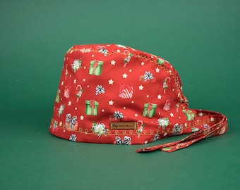 Christmas Scrub Cap, Holiday Gift Print, Cotton Surgical Hat
