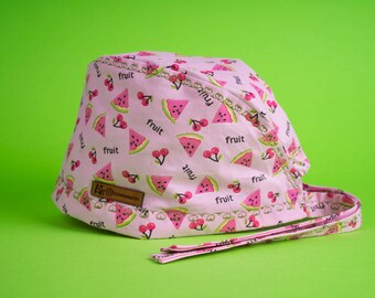 Fruits Patterned Surgical Cap: Handmade Cotton Doctor Scrub Cap