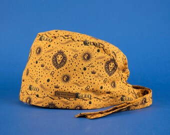 Leo Zodiac Scrub Cap, Astrology Surgical Cap, Lion Print Surgical Hat, Leo Nurse Gift, Cotton OR Cap, Doctor Scrub Hat