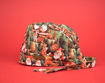 Christmas Scrub Cap, Santa Surgical Cap, Holiday Surgery Hat, Medical Scrub Hat, Xmas Nurse Cap, Best Bone %100 cotton