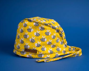 Bee Patterned Surgical Cap: Handmade Cotton Doctor Scrub Cap