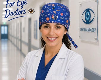 Czepek chirurgiczny do okulistyki – Czepek chirurgiczny do okulisty – Prezent dla optometrysty – Czepek okulisty – Wzór medyczny do oczu – Bawełniany czepek chirurgiczny