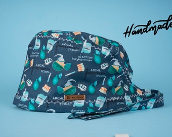 Anesthesia Patterned Surgical Caps, %100 Cotton Woven Fabric,Pattern Design, Unisex, Anesthesiologist, Surgical Caps,  Embroidery processing