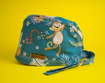 Safari Print Surgical Cap: Handmade Cotton Doctor Scrub Cap