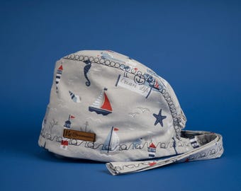 Ocean Patterned Surgical Cap: Handmade Cotton Doctor Scrub Cap