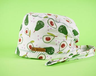 Avocado Patterned Surgical Cap: Handmade Cotton Doctor Scrub Cap