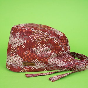 Kirurgisk mössa med Sakura-lapp, japanskt mönster, skrubbmössa, 100 % bomull, justerbar medicinsk mössa, handgjord skrubbmössa, specialbroderad