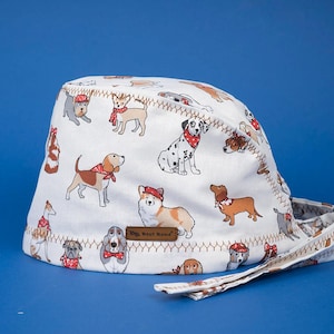 Fancy Dogs Scrub Cap - 100% Cotton Surgical Hat - Custom Name Embroidery - Vet Doctor Nurse Gift - Handmade in Turkey