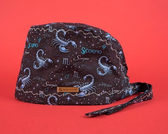 Scorpio Scrub Cap, Zodiac Surgical Cap, Astrology Nurse Cap, Celestial Medical Hat, Nurse Gift, Doctor Scrub Hat, Handmade
