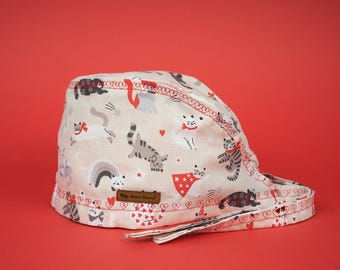 Sweet Cats Scrub Cap: 100% Cotton Surgical Hat, Custom Embroidery