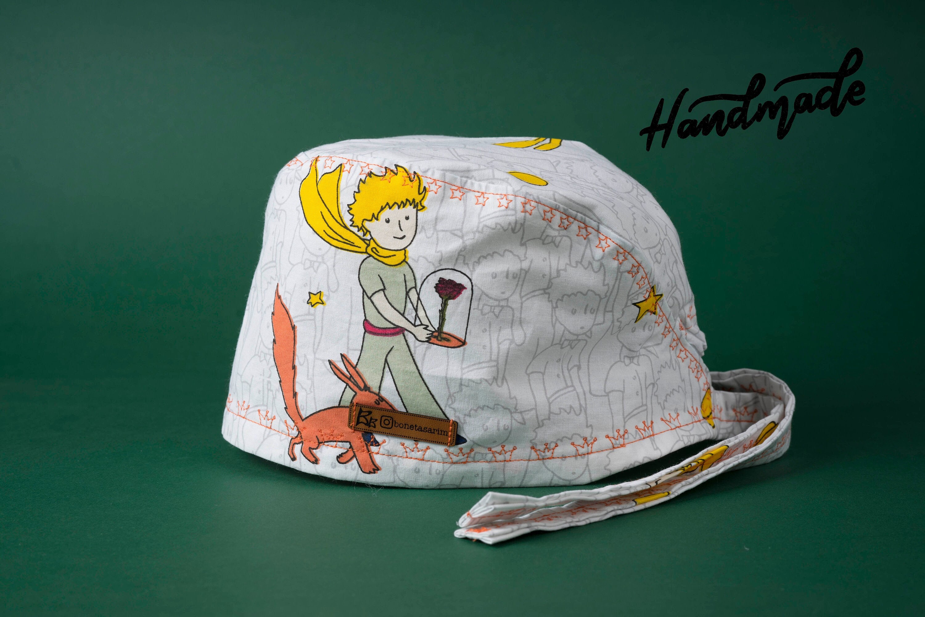 Le Petit Prince Patterned Surgical Cap, Unisex, Special Decorative Stitch, Surgery Caps,%100 cotton woven fabric