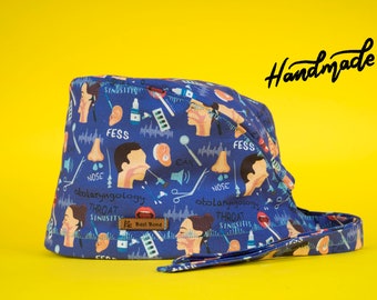 Otolaryngologist Patterned Surgical Caps, Ear Nose and Throat Specialist, ENT, Special Scrubs Caps, %100 cotton fabric Embroidery processing