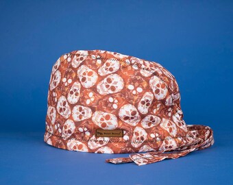Skull Pattern Surgical Cap – 100% Cotton Scrub Hat for Doctors and Nurses