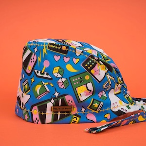 Atari Patterned Surgical Cap: Handmade Cotton Doctor Scrub Cap