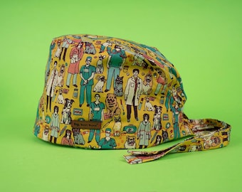 Handmade 100% Cotton Veterinary Pattern Scrub Cap – Vet Life Theme Surgical Cap for Veterinarians
