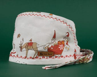 Christmas Gin Patterned Surgical Cap: Handmade Cotton Doctor Cap