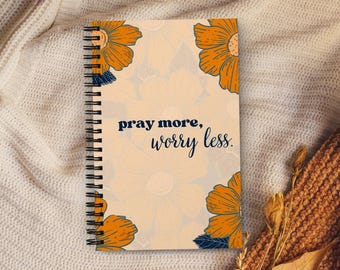 Spiralblock - Pray More, Worry Less - Floral Orange Journal