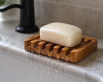Teak Wood Bar Soap Holder with Slanted Waterfall | Self Draining Soap Dish for Shower | Modern Wood Soap Holder | Minimalist Soap Stand