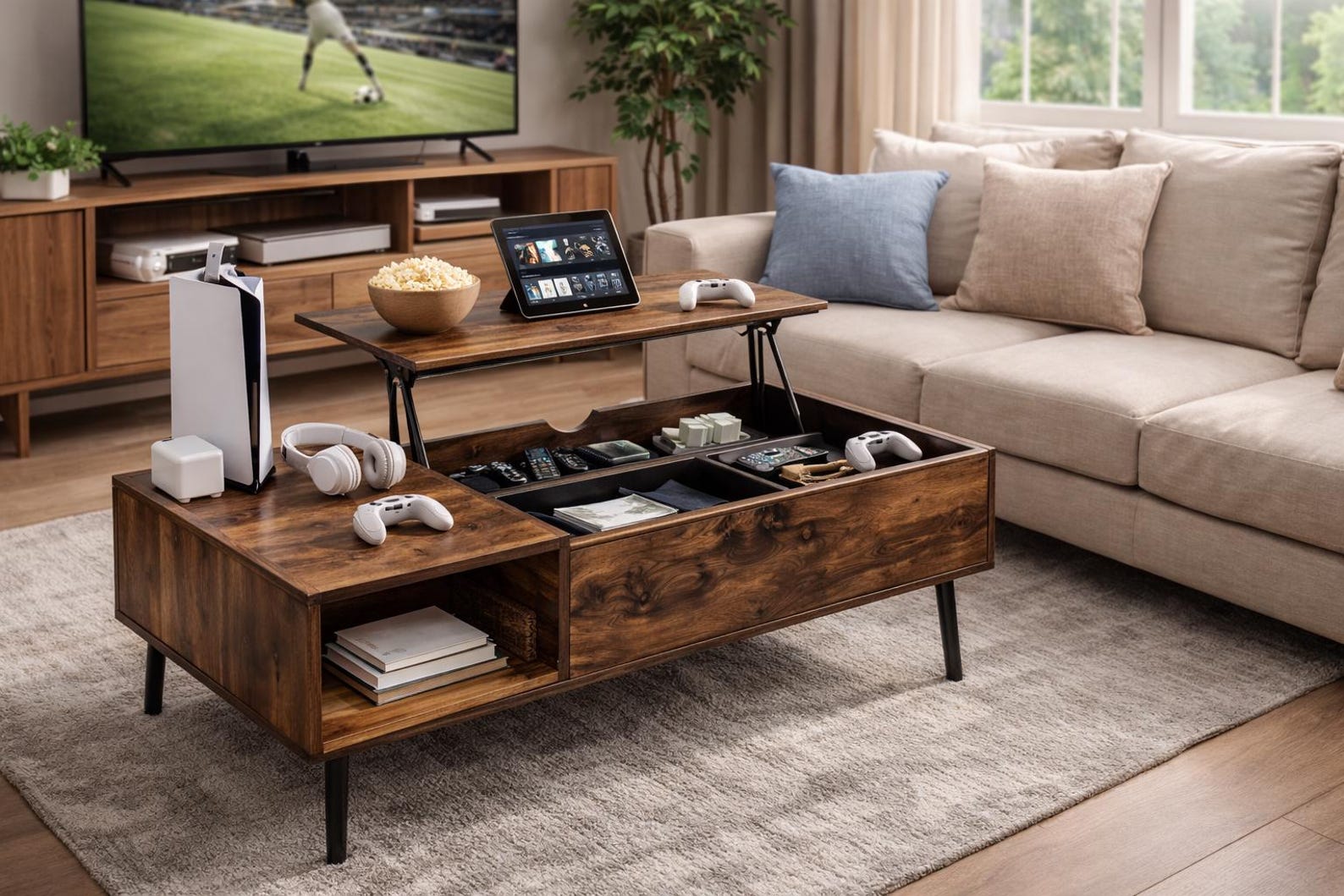 Wooden Center Tables With Storage Shelf and Hidden Compartment | Dining ...